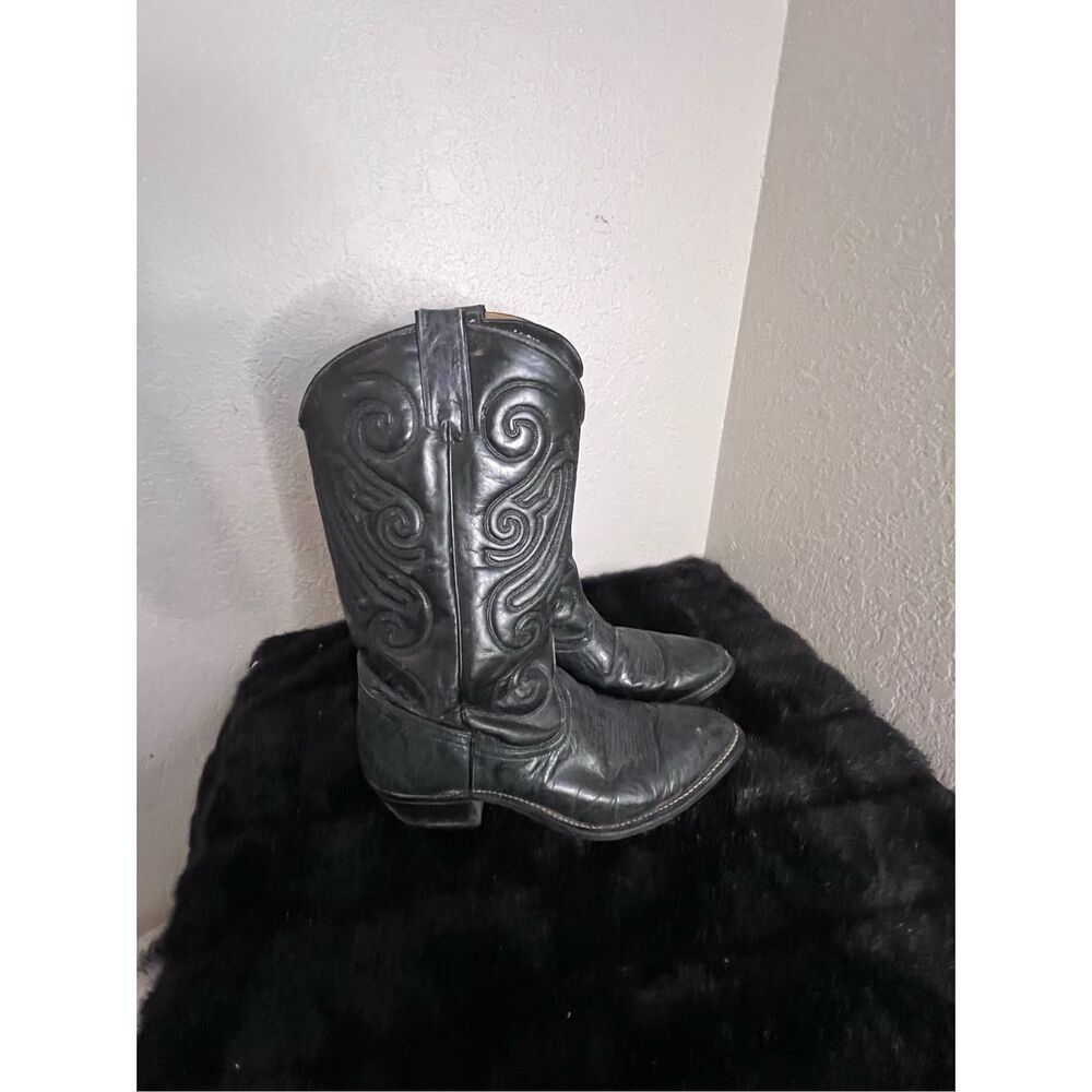 Texas ‎ Men’s Size 11  D Made USA Black Leather Pulltab Western Cowboy Boots